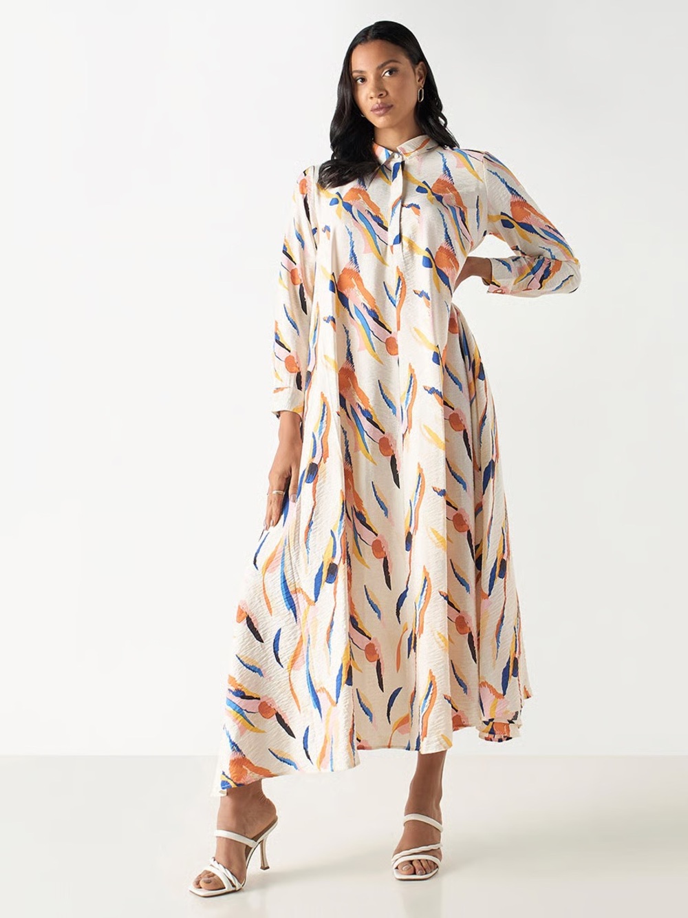 ICONIC Abstract Print Long Sleeve Maxi Dress